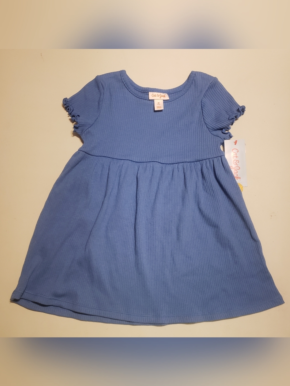 Cat & Jack Blue Ribbed Short Sleeve Baby Girls Dress